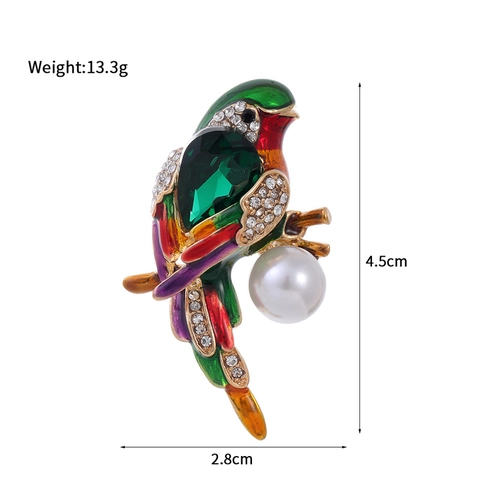 Spilla Pappagallo in Lega di Zinco Multicolore Smalto Uccello Pin Con Strass E Perla Artificiale Animal Corsage Gioielli Donna