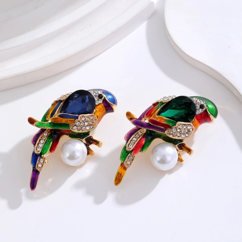 Elegante Legierung Emaille Papagei Brosche Für Damen Strass Vogel Corsage Mit Künstliche Perlenimitat Anzug Zubehör