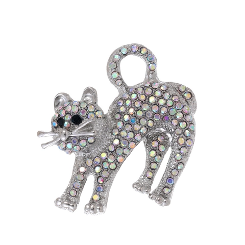 Vintage Zinc Alloy Cat Brooch For Women Sparkling Rhinestone Animal Shape Corsage Versatile Retro Jewelry Accessory Gift