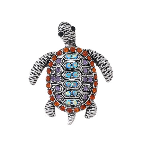 Broche de Tortuga de Aleación de Zinc Color Plata Antigua Vintage Con Diamantes de Imitación Broche de Animal Joyería Mujer