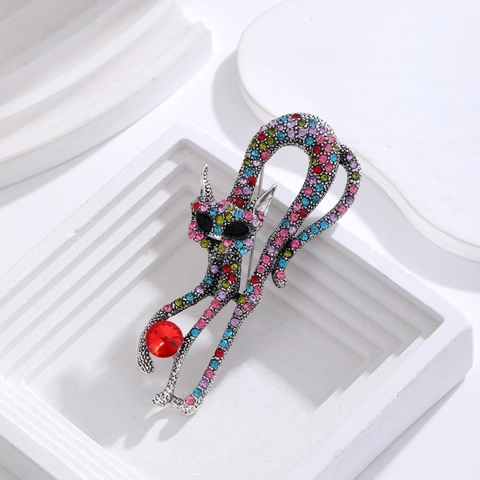 Vintage Zinklegierung Bunte Strass Katze Brosche Anstecknadel Für Damen Süße Tier Korsage Seidenschal Schnalle Mode Schmuck Zubehör