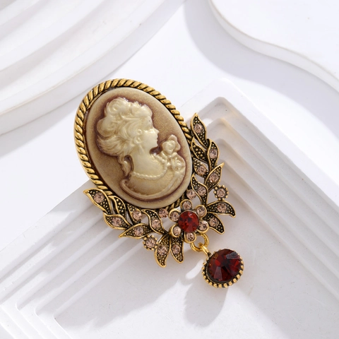 Retro Damen Silhouette Kamee Brosche Für Damen Legierung Strass Barock Hofstil Kleidung Pin Schmuck Zubehör
