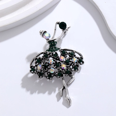 Broche de Bailarina de Ballet de Aleación con Strass Vintage para Mujer Elegante Alfiler de Chica Bailando Calado Corsage Joyería de Moda Regalo