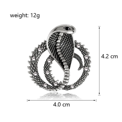 Spilla Cobra Retrò per Uomo Donna Lega di Zinco Strass Placcato Oro Argento Antico Distintivo a Forma di Animale Gioielli