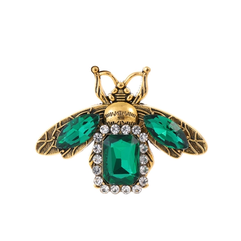 Vintage Baroque Bee Brooch Pin For Women Men Antique Gold Plated Alloy Insect Rhinestone Breastpin Formal Suit Accessories