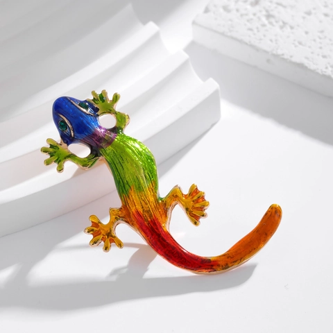 Übertriebene Eidechsen Brosche Mit Farbverlauf Emaille Zinklegierung Strass Gecko Brosche Anstecknadel Für Unisex Dekorative Schmuck Zubehör Geschenk