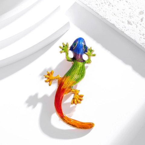 Übertriebene Eidechsen Brosche Mit Farbverlauf Emaille Zinklegierung Strass Gecko Brosche Anstecknadel Für Unisex Dekorative Schmuck Zubehör Geschenk
