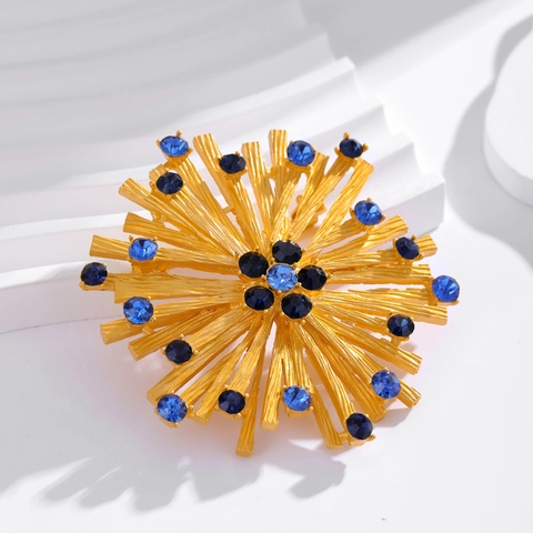 Vintage Gold Legierung Sternenregen Sonnenblume Brosche Pin Mit Blauen Strasssteinen Elegante Kleidung Accessoires Für Damen Schmuck