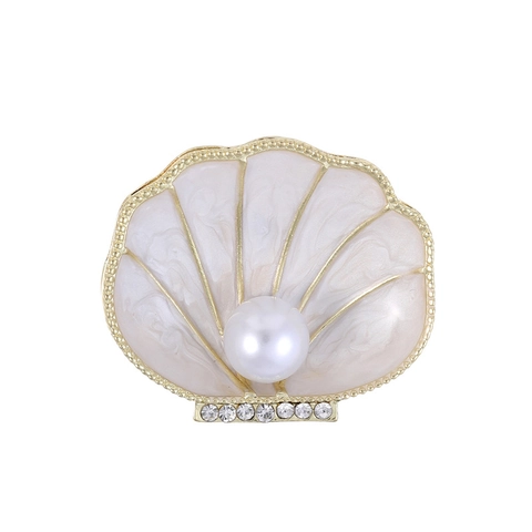 Elegante Spilla a Forma di Conchiglia in Lega di Zinco Con Perla Artificiale e Strass per Donna Abiti Cappotti Vestito Matrimonio Festa Gioielli