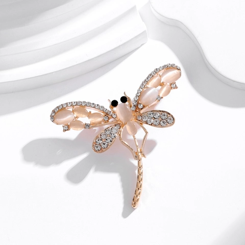 Vintage Elegante Libelle Brosche Pin Für Damen Rosa Katzenaugenstein Eingelegte Legierung Strass Brosche Für Anzüge Jacken Schmuck