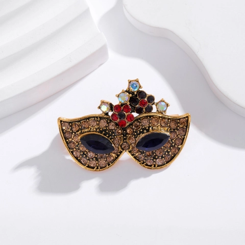 Vintage Maskerade Fuchsmaske Brosche Luxuriöse Strass Eingelegte Krone Gesicht Corsage Kostüm Schmuck Zubehör Für Party Bankett