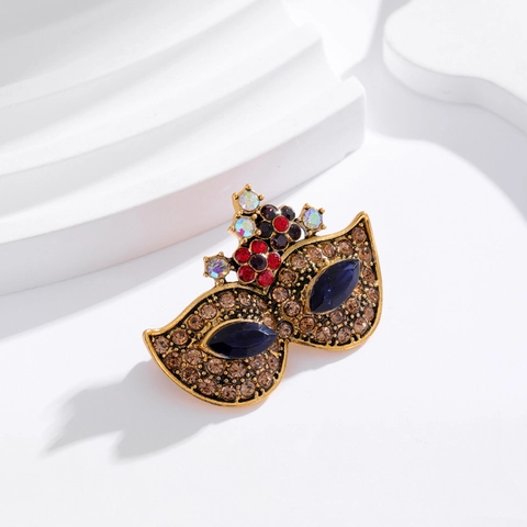 Vintage Maskerade Fuchsmaske Brosche Luxuriöse Strass Eingelegte Krone Gesicht Corsage Kostüm Schmuck Zubehör Für Party Bankett