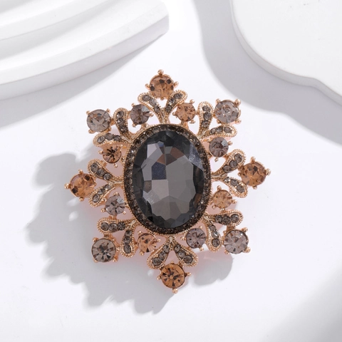 Broche de Flor de Aleación Chapado en Oro de Estilo Palacio Vintage para Mujer Elegante Cristal Diamante de Imitación Copo de Nieve Broche Joyería Regalo