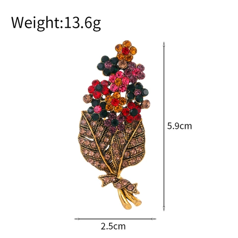 Vintage Zinklegierung Mehrfarbig Strass Blumenstrauß Blatt Brosche Pin Für Damen Mode Schmuck Retro Floral Abzeichen
