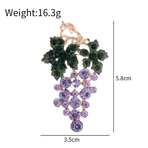 Fashion Zinc Alloy Grape Brooch For Women High Grade Rhinestone Leaf Pin Elegant Clothing Accessories For Banquet Party