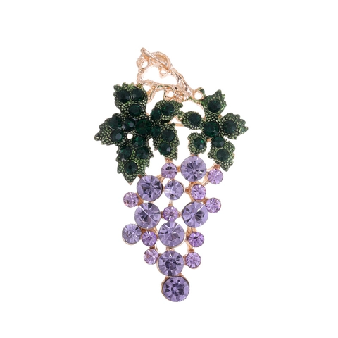 Fashion Zinc Alloy Grape Brooch For Women High Grade Rhinestone Leaf Pin Elegant Clothing Accessories For Banquet Party
