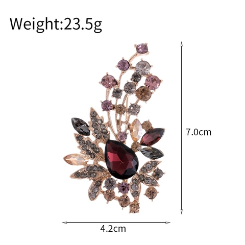 Vintage Elegant Flower Brooch Pin Zinc Alloy Colorful Rhinestone Floral Clothing Jewelry Accessories For Women Men Clothing Pin