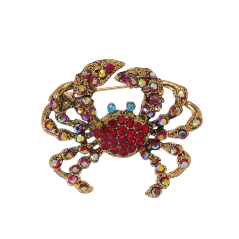 Spilla a Forma di Granchio in Lega Vintage per Uomo Donna Spilla Creativa Animale Marino con Strass Gioielli alla Moda Oro Antico