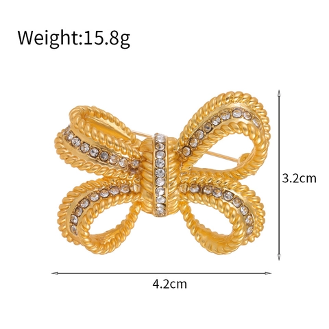 Spilla Vintage Francese a Fiocco Dorato per Donna Squisita Dolce Corsage Strass Stile Retrò Spilla per Giacca Gioielli Moda Accessorio