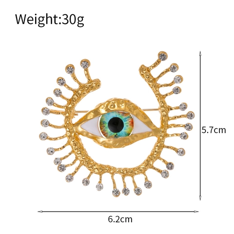 Vintage Gehamerd Zinklegering Boze Oog Broche Met Blauwe Strass Retro Verguld Emaille Mode Broche Speld Voor Vrouwen