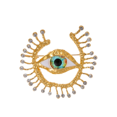Vintage Gehamerd Zinklegering Boze Oog Broche Met Blauwe Strass Retro Verguld Emaille Mode Broche Speld Voor Vrouwen