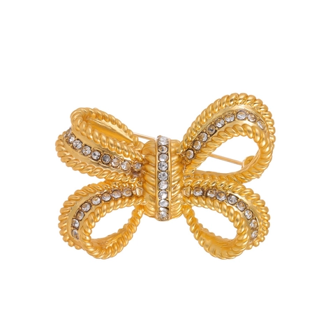 Spilla Vintage Francese a Fiocco Dorato per Donna Squisita Dolce Corsage Strass Stile Retrò Spilla per Giacca Gioielli Moda Accessorio