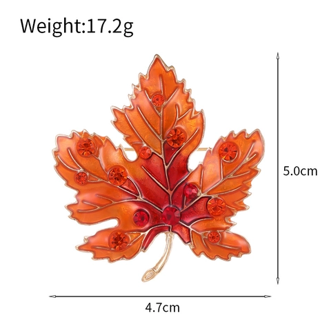 Elegant Maple Leaf Brooch Zinc Alloy Enamel Rhinestone Plant Pin For Women Men Suit Jacket Fashion Jewelry Accessory Gift