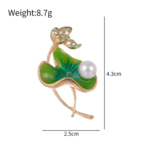 Elegante Spilla a Foglia di Loto in Lega Con Perla Artificiale Strass Smalto Vintage Stile Cinese Spilla Floreale Gioielli Donna