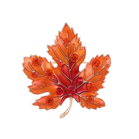 Elegant Maple Leaf Brooch Zinc Alloy Enamel Rhinestone Plant Pin For Women Men Suit Jacket Fashion Jewelry Accessory Gift
