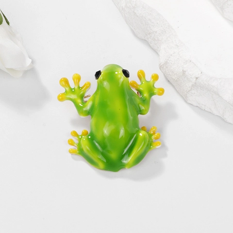 Broche de Rana Verde de Esmalte Lindo Pin de Solapa de Animal Aleación Diamantes de Imitación Perla Artificial Corsage Joyería Para Mujer