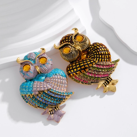 Vintage Legering Strass Uil Broche Voor Vrouwen Leuke Emaille Dier Corsage Pin Sieraden Accessoire Voor Jurk Pak Feest