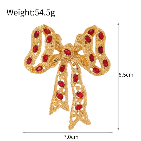 Vintage Schleife Legierung Strass Brosche Pin Für Damen Elegant Filigran Gold Rot Schmuck Geschenk Bankett Kleidung Accessoire