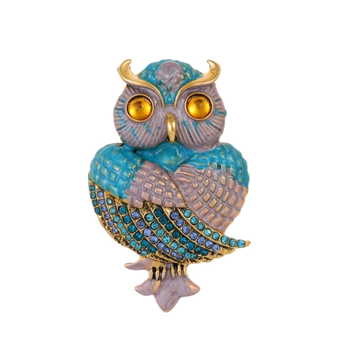 Broche de Búho Vintage para Mujer Lindo Broche de Animal con Diamantes de Imitación Esmalte Pájaro Pins Joyería de Moda Retro