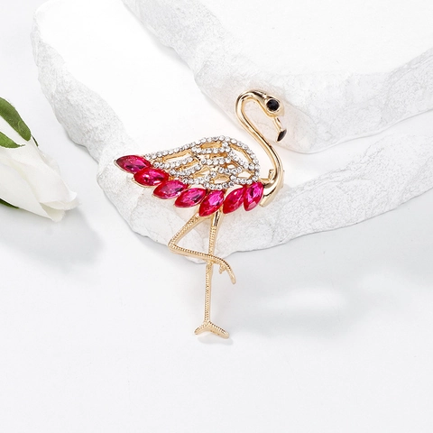 Elegante Broche de Flamenco de Cristal para Mujer Aleación de Lujo con Diamantes de Imitación Corsage de Animal para Traje Abrigo Chaqueta Accesorios de Joyería