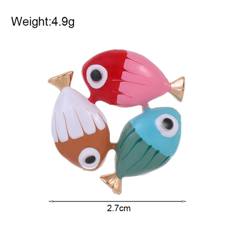 Cartoon Emaille Drei Fische Brosche Anstecknadel Zinklegierung Strass Tier Brustnadel Kleidung Accessoires Für Damen Mädchen Schmuck