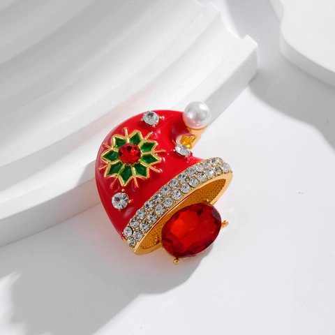 Retro Weihnachtsmütze Brosche Für Damen Rot Emaille Strass Legierung Pin Mit Künstlicher Künstliche Perle Roter Edelstein Schmuck Geschenk