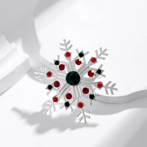 Spilla a Fiocco di Neve Natalizia in Lega di Zinco Con Strass Vintage Lussuosa Rossi e Verdi Cristalli Pin per Donna Gioielli