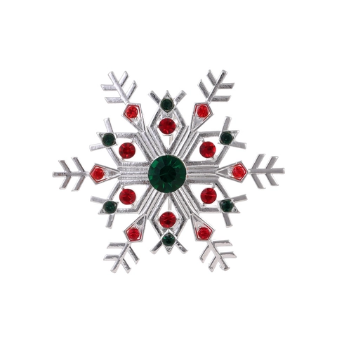 Spilla a Fiocco di Neve Natalizia in Lega di Zinco Con Strass Vintage Lussuosa Rossi e Verdi Cristalli Pin per Donna Gioielli