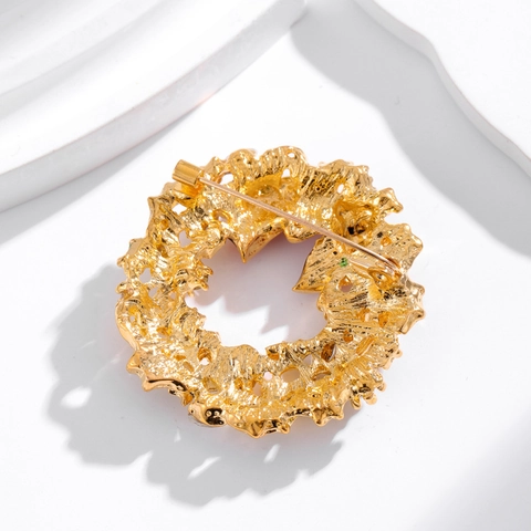 Broche Couronne de Noël En Alliage de Zinc Strass Nœud Émail Floral Corsage Bijoux de Fêtes Cadeau Pour Femmes Hommes