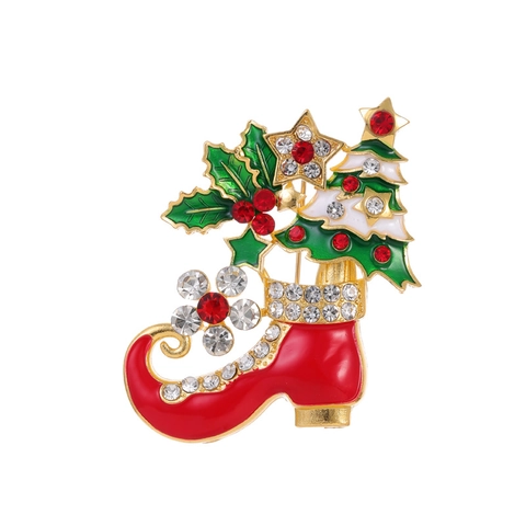 Kerstlaars Brooch Pin Zinklegering Strass Emaille Kerstboom Hulstblad Broche Voor Dames Feestelijke Sieraden Cadeau