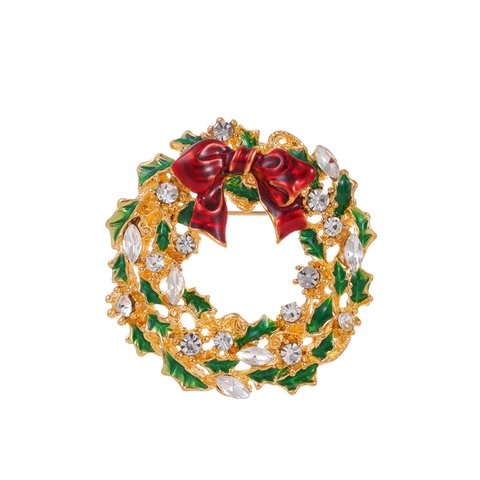 Broche Couronne de Noël En Alliage de Zinc Strass Nœud Émail Floral Corsage Bijoux de Fêtes Cadeau Pour Femmes Hommes