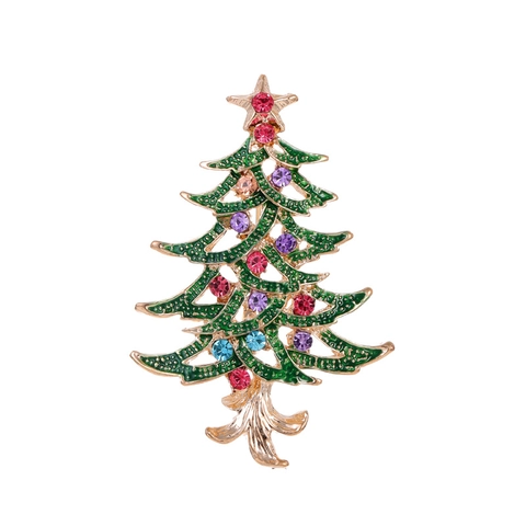 Broche de Árbol de Navidad de Moda Aleación de Zinc Goteo de Aceite Diamante de Imitación Alfiler Para Mujeres Hombres Año Nuevo Joyería