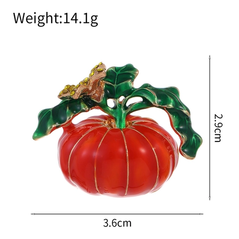 Spilla Zucca in Lega di Zinco Smaltata Rossa Fatta a Mano Con Decorazione in Strass Scintillanti Accessori per Vestiti