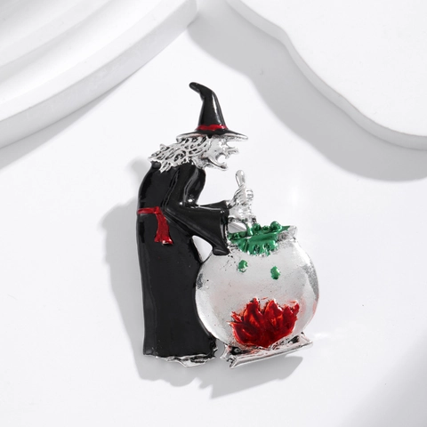 Broche Sorcière Halloween Remuant Le Chaudron Alliage Émail Bijoux Witchy Pour Femme Accessoire De Costume De Fête Cadeau
