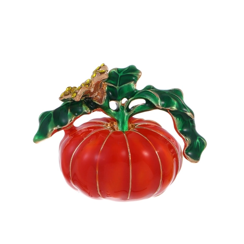 Spilla Zucca in Lega di Zinco Smaltata Rossa Fatta a Mano Con Decorazione in Strass Scintillanti Accessori per Vestiti