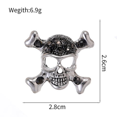 Gothic Punk Skull Crossbones Brooch Rhinestone Inlaid Antique Silver Gunmetal Black Alloy Brooch For Halloween Suit Party Jewelry