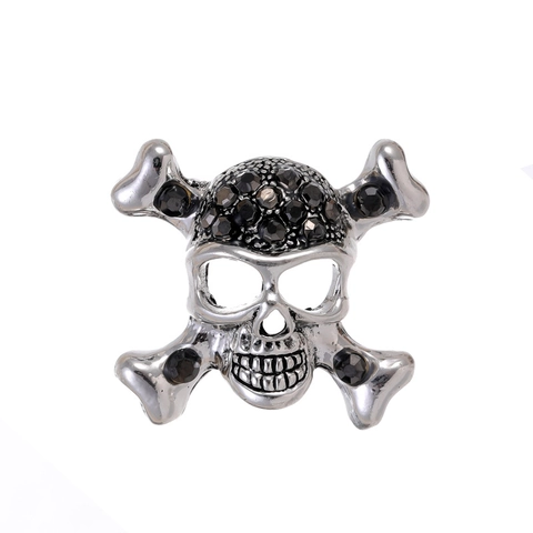 Gothic Punk Skull Crossbones Brooch Rhinestone Inlaid Antique Silver Gunmetal Black Alloy Brooch For Halloween Suit Party Jewelry