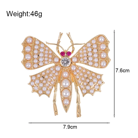 Spilla a Farfalla Vintage in Lega Con Perle Artificiali E Strass Decorazione Insetto Dorato Gioielli per Abbigliamento