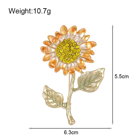 Broche Tournesol en Strass pour Femmes Elégante Emaille Plante Fleur Revers Pin Bijoux en Alliage de Zinc pour Pull