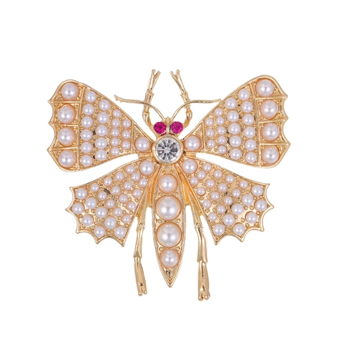 Spilla a Farfalla Vintage in Lega Con Perle Artificiali E Strass Decorazione Insetto Dorato Gioielli per Abbigliamento